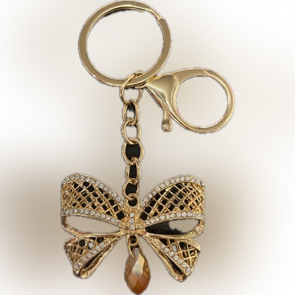 Chic Gold Bow Keychain With Crystal Accents